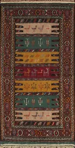 3x6 Sumak Kilim Geometric Tribal Hand-woven Area Rug Wool Oriental Foyer Carpet - Picture 1 of 12