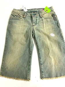 $75 Volcom VS Monogram Long Jean Shorts NWT Size 1 NWT Juniors Bleached Denim - Picture 1 of 10