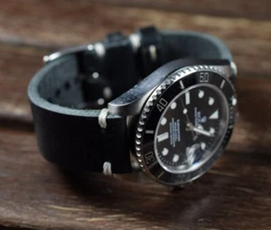 CORREA RELOJ 22 20 18 MM SIMPLEX NEGRO 2 GENUINA PIEL VINTAGE APTA ROLEX MASTRAP - Imagen 1 de 12