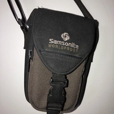 Samsonite Worldproof Black brown Camera Bag w Belt Loop & Shoulder Strap Vtg - Image 1 of 4