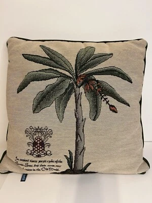 PALM TREE Pillow Amoral Crest Green Suede Back Warm Beige front - Image 1 of 4