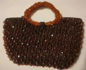 Vintage Rosenfeld Lucite Handtasche Geldbeutel braun gelb Perlen Italy 60er elegant - Bild 1 von 13