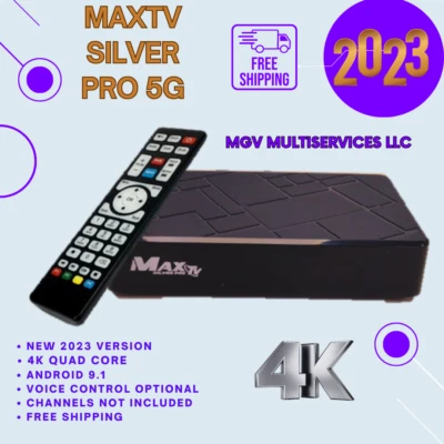 The Newest MaxTV Silver PRO 5G 2023 4K ULTRA-HD BOX+ANDROID 9.1 8GB MORE FASTER - Image 1 of 4