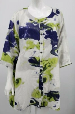 New IC by Connie K Linen Jacket Womens XXL Green Print Lagenlook Art to Wear - Image 1 of 4