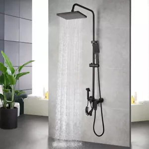 Grifo de ducha de lluvia de baño de 10" mezclador de válvulas pulverizador manual montaje en pared juego de grifos negro - Imagen 1 de 11