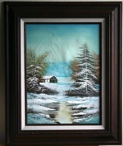 "Pintura al óleo vintage firmada por W. Rinyo ""Winter World"" con certificado de autenticidad - marco 19""x23" - Imagen 1 de 10