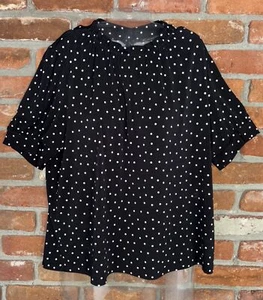 Adrianna Papell Black & White Polka Dot Ruffle Top Shirt Blouse Womens XL - Picture 1 of 8