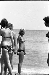 semi nude woman and man on naturist beach, nudist, COSTINESTI, vintage fine art - Picture 1 of 2