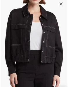 Chaqueta utilitaria corta Adriana Papell nueva con etiquetas talla XS negra a presión manga larga - Imagen 1 de 6