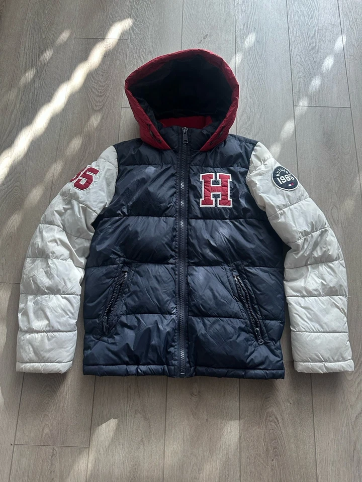 Abrigo acolchado con capucha Tommy Hilfiger para hombre rojo azul talla S Foto 1 de 4