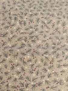 Farmyard Creations 's Primitive Pine Needles And Berries On Tan Cotton Fabric - Picture 1 of 5