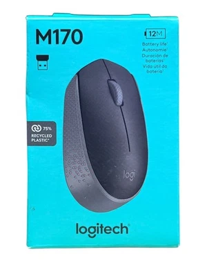 Logitech M170 Wireless Mouse 2.4 GHz USB Mini Receiver Optic Black NEW Open Box - Image 1 of 2