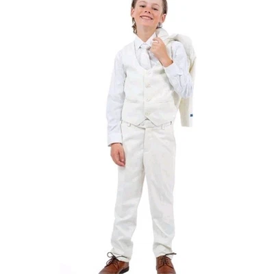 Conjunto de traje de 2 piezas Perry Ellis para niños camisa chaleco pantalones marfil talla 14 usado en excelente estado boda formal Foto 1 de 4