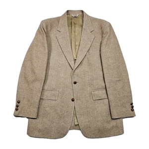 Vtg Rays Tweed Blazer Mens 40R Herringbone Tan Wool Sport Coat Leather Buttons - Picture 1 of 14
