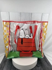 Peanuts Snoopy & Woodstock XL Transparent Reusable Tote Shopping Beach Gift Bag - Picture 1 of 11