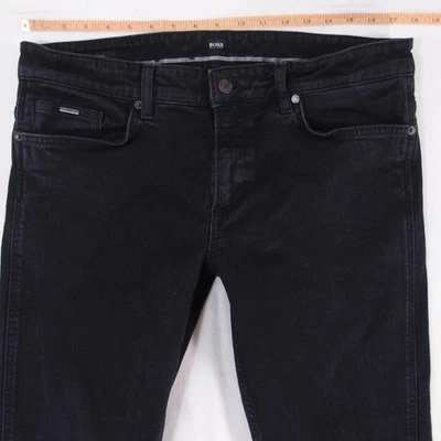 Hombres HUGO BOSS DELAWARE Ajustado Recto Elástico Negro Jeans W36 L30 - Imagen 1 de 4