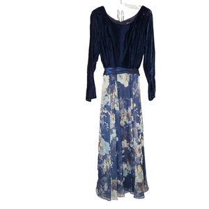 Lanz RSVP Blue Velvet Floral Chiffon Dress 12 Fairycore Whimsigoth Formal Party - Picture 1 of 5
