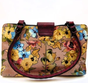 Patricia Nash Leather Floral Satchel • Monet Inspired • Beaded Accents • 12"x8.5 - Picture 1 of 11