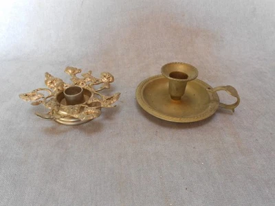 2 Bougeoirs Anciens en bronze laiton - Photo 1/4