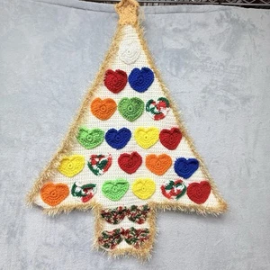 Advent Crochet Christmas Tree, W/ Rainbow Heart POCKETS 28" Colorful On White - Picture 1 of 4