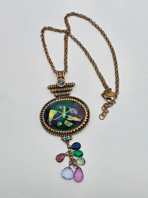 Collar Chico’s Oro Doble Eslabón Rolo Colgante Concha Ovalada Borla Cristal 16" Foto 1 de 4