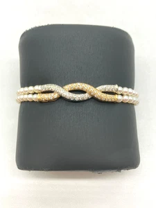 14k White & Yellow Gold Diamond Pearl Bracelet 7.25in - 12g - Picture 1 of 14