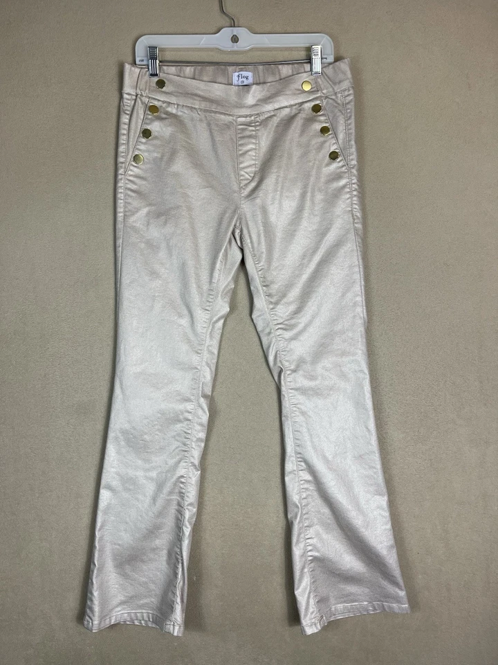 Pantalones Bevy Flog para mujer 29 plateados acampanados pierna tiro medio elásticos ajuste regular Foto 1 de 4