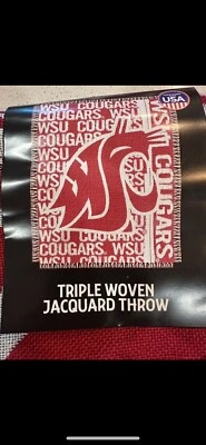 New NCAA WSU Washington State Jacquard Blanket Throw 46x59 PAC-12 Cougar’s - Image 1 of 3