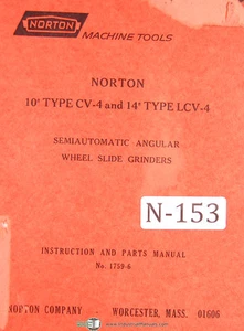 Norton 10" Type CV-4, 14" Type LCV-4 Slide Grinder, Instruction Parts Manual - Picture 1 of 5