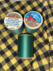3 Lot J&P Coats Hunter Green #64 Dual Duty Sews All Fabrics Thread 300 Yds Each - Picture 1 of 5