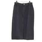 Le Lis Women's Denim Midi Skirt Size Large Black Carpenter Pocket Front Slit