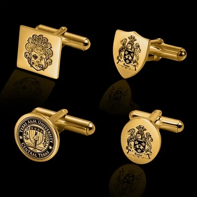 Custom Family Crest Cufflinks - Engraved Logo or Monogram - Silver  & Gold - Image 1 of 4