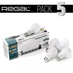 5 Pack Non-Dimmable Regal LED 5000K 60W Equivalent 9W Daylight A19 E26 Bulbs - Picture 1 of 7