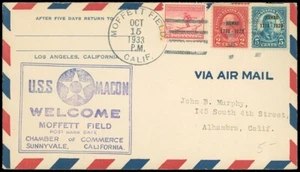 10/15/33 USS MACON Welcome To MOFFETT FIELDw Same Cancel, Scott #647 #648 HAWAII - Picture 1 of 1