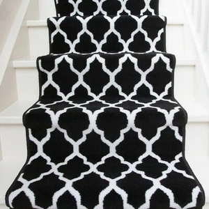 Long Hallway Stair Carpet Moroccan Black Trellis Stair Runner - Sold In Foot - Picture 1 of 6