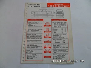 FICHE TECHNIQUE DE RTA PEUGEOT 404 8 CONFORT N°263 03/1968 G12 - Picture 1 of 1