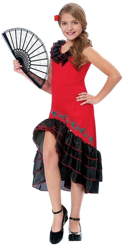 ESPAÑOL MEXICANO LATINO CHISPORROTEANTE SEÑORITA FLAMENCO BAILARINA NIÑO NIÑA DISFRAZ ROJO Foto 1 de 1