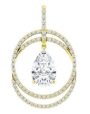 Colgante de oro amarillo de 14k y diamantes redondos con forma de pera certificado GIA de 2 quilates y 1,21 quilates Foto 1 de 4