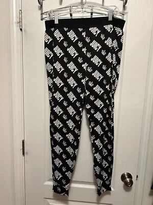 Juicy by Juicy Couture Leggings Women’s Juniors Large Black White Logo Comfy EUC - Image 1 of 4