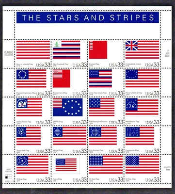 U.S. #3403a-s MHN,  THE STARS AND STRIPES Sheet, FV $6.60 (1999) - Image 1 of 2