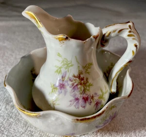 Creamer, France,Porcelain, Purple, Gold Trim, Floral, Used - Picture 1 of 5