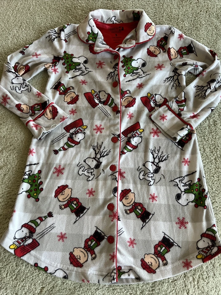 Camisón polar de Navidad Peanuts Girls gris blanco Charlie Brown Snoopy S 4-5 Foto 1 de 4