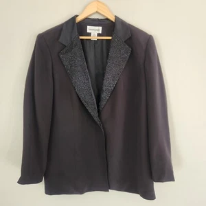 BLOOMINGDALES Women's Blazer Size 16 Black Shoulder Pads Beaded VTG Whimsigoth  - Picture 1 of 11