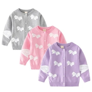 Kids Girls Cardigan Sweater Cute Daughter's Knitted Sweater High-quality Bow Top - Picture 1 of 15
