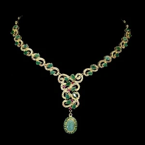 925 Argento Sterling Collana Ovale Smeraldo Rubino Zaffiro Gemma Gioielli 18 - Foto 1 di 14