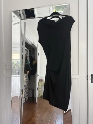Vestido Helmut Lang Sonar Asimétrico Acanalado Lana Sin Mangas Capucha Cuello Negro Talla S Foto 1 de 4