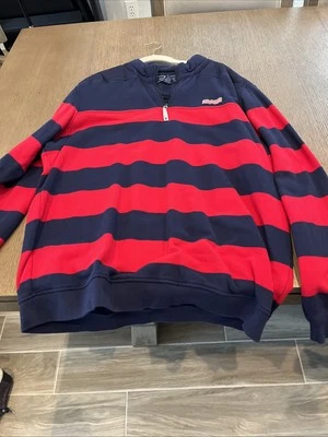 Vineyard Vines Hombres Cuarto Cremallera Sudadera Pullover Rojo Azul Rayas Chaqueta XL Foto 1 de 3