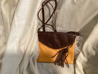 Vera Pelle Italy Leather Brown Orange Crossbody Handbag NWT - Image 1 of 2