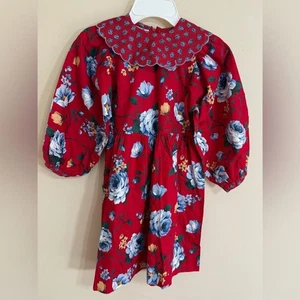 POLLY FLINDERS VTG Girls’ Red Floral Smocked Cottagecore Prairie Dress Size 6X - Picture 1 of 11