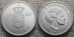 Coin Danemark - 1980 - 1 krone - Margrethe II (N1255) - Picture 1 of 3